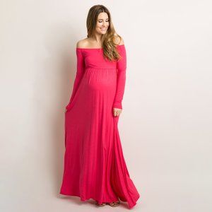 NWT PinkBlush Magenta Solid Off Shoulder Maternity Maxi Dress, small
